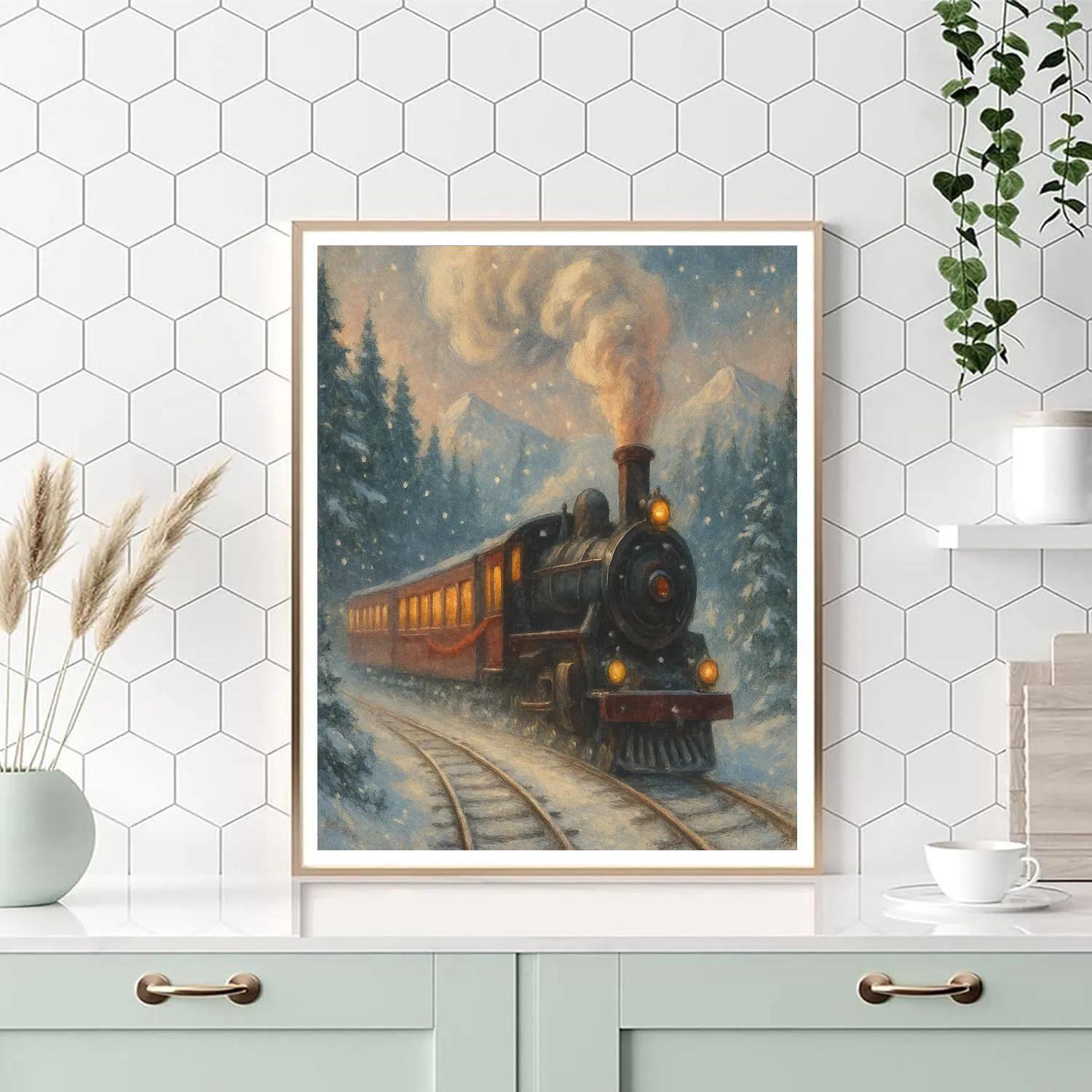 Snow-Brush Train Ride paint by numbers