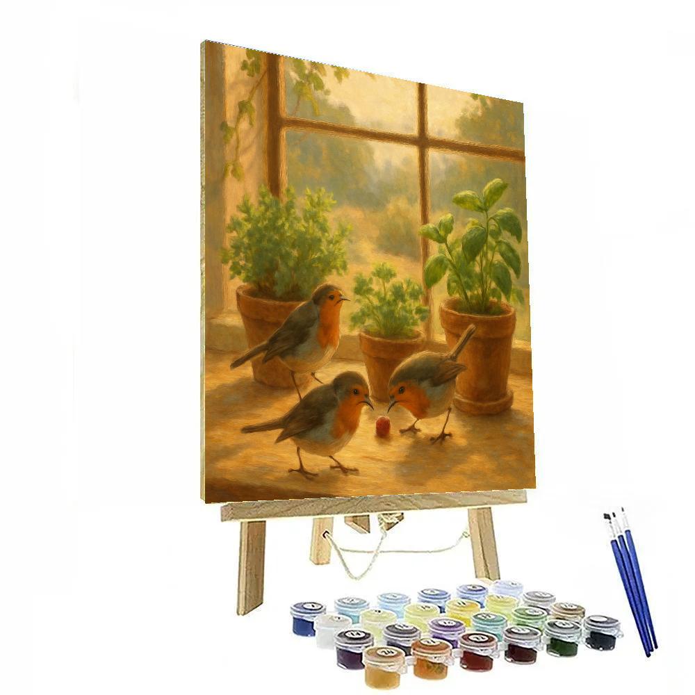 Robins In The Kitchen Garden Number painting