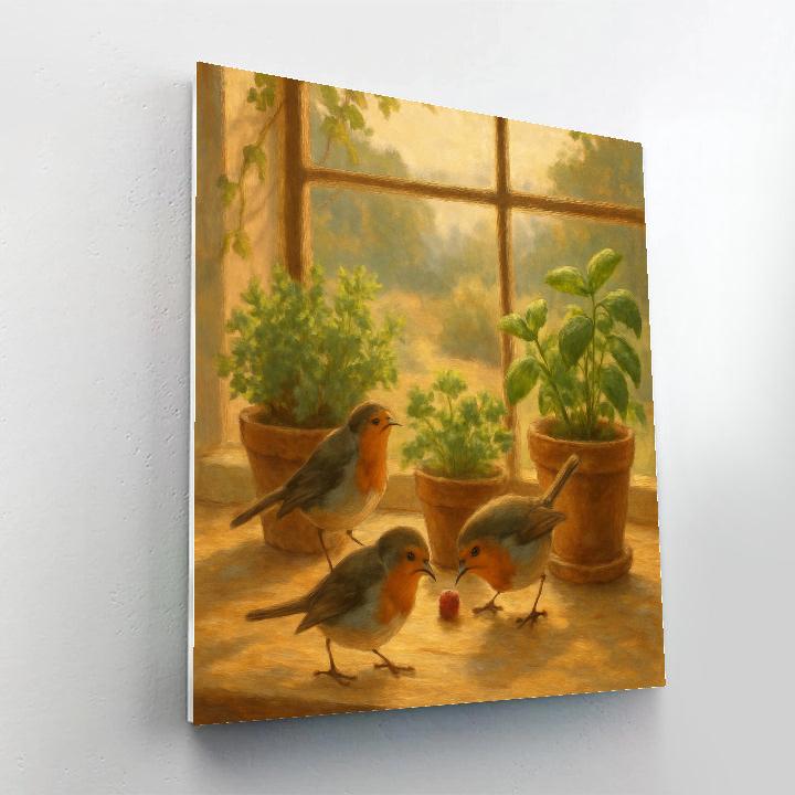 Robins In The Kitchen Garden Number painting