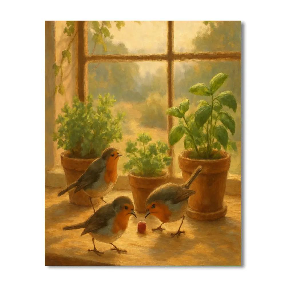 Robins In The Kitchen Garden Number painting