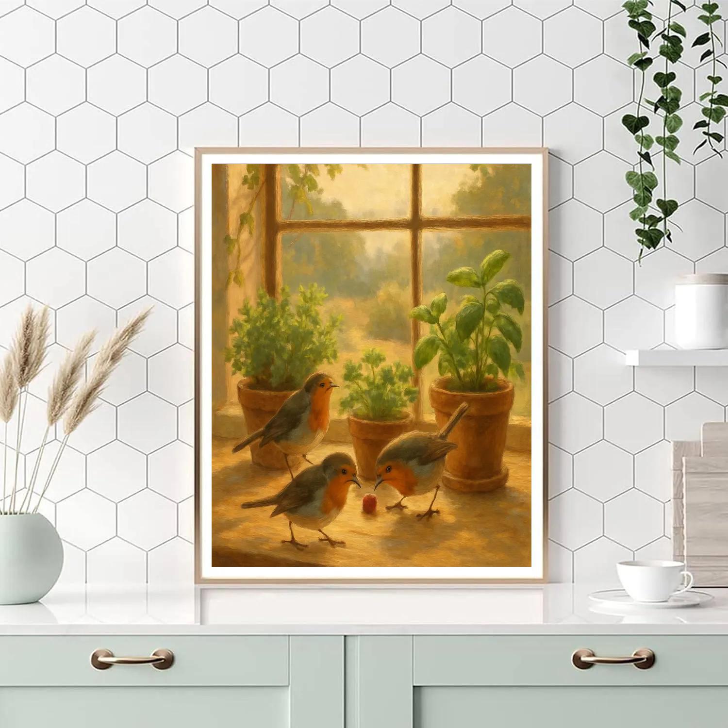 Robins In The Kitchen Garden Number painting