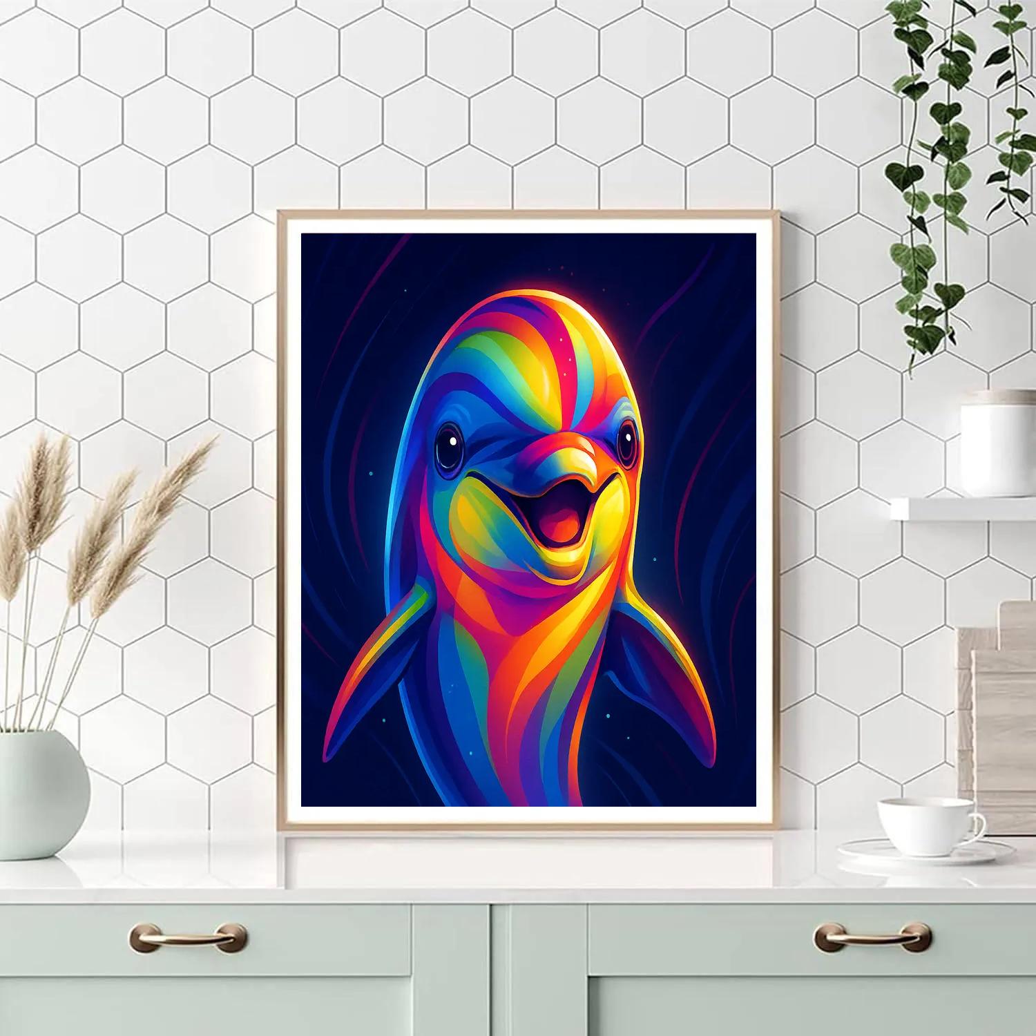 Prismatic Dolphin Pulse Paint by numbers art
