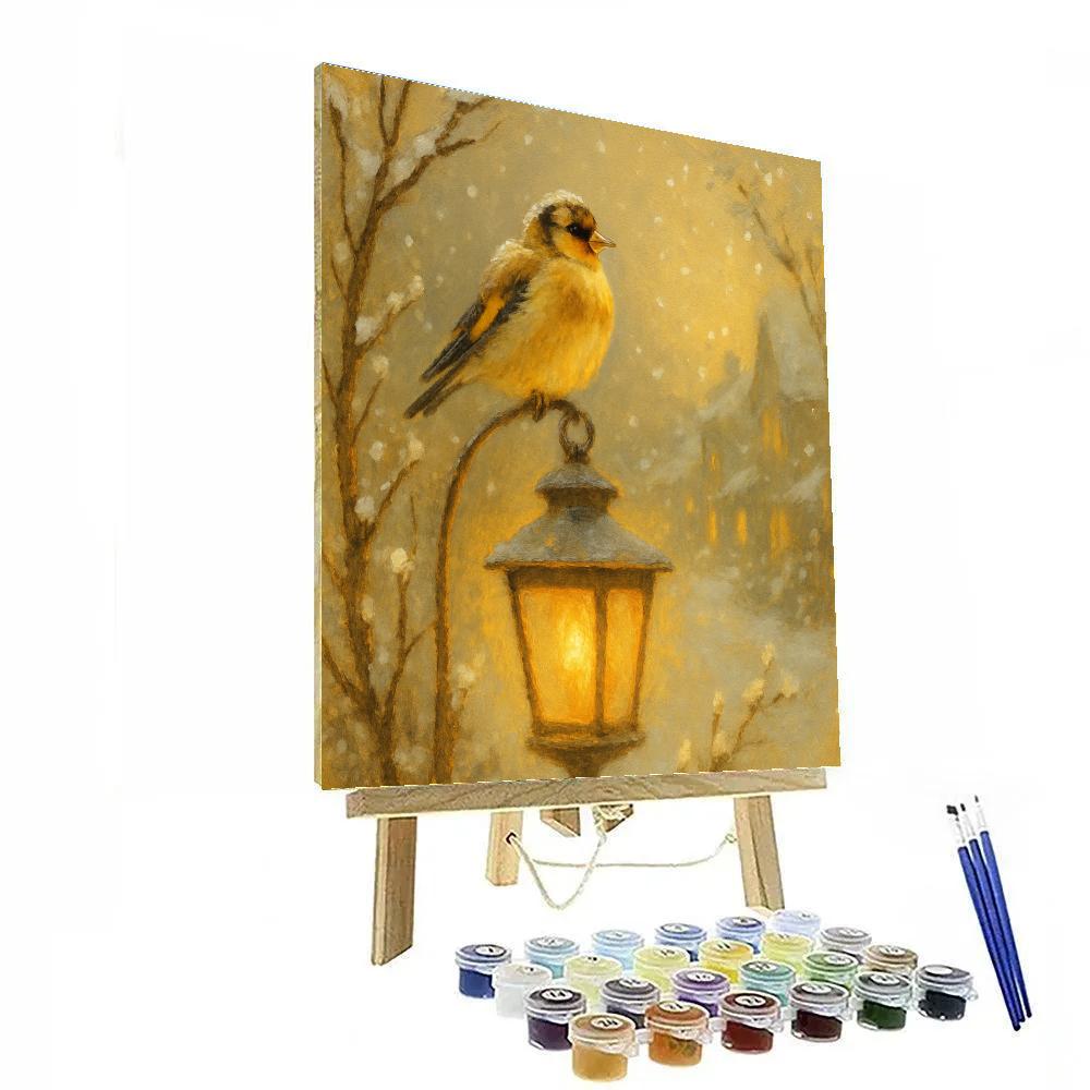 Winter Goldfinch Lantern DIY paint by numbers