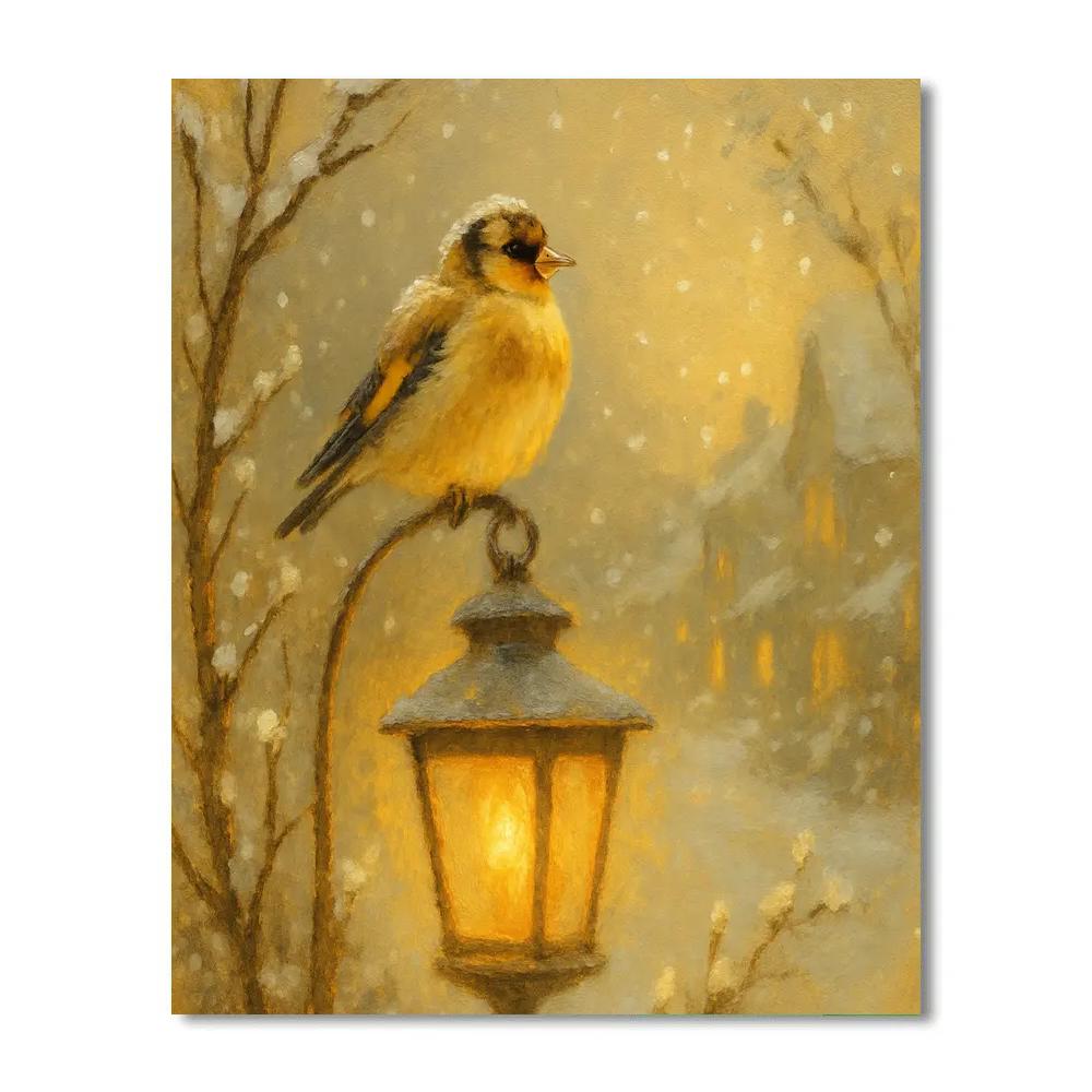 Winter Goldfinch Lantern DIY paint by numbers