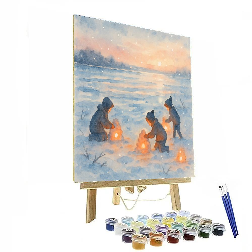 Children At Snow Lantern Bay paint by number