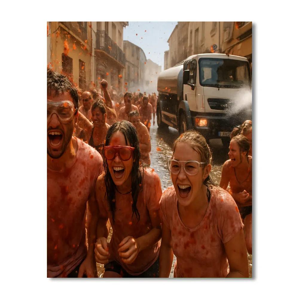 La Tomatina Tomato Fight Bunol paint by numbers