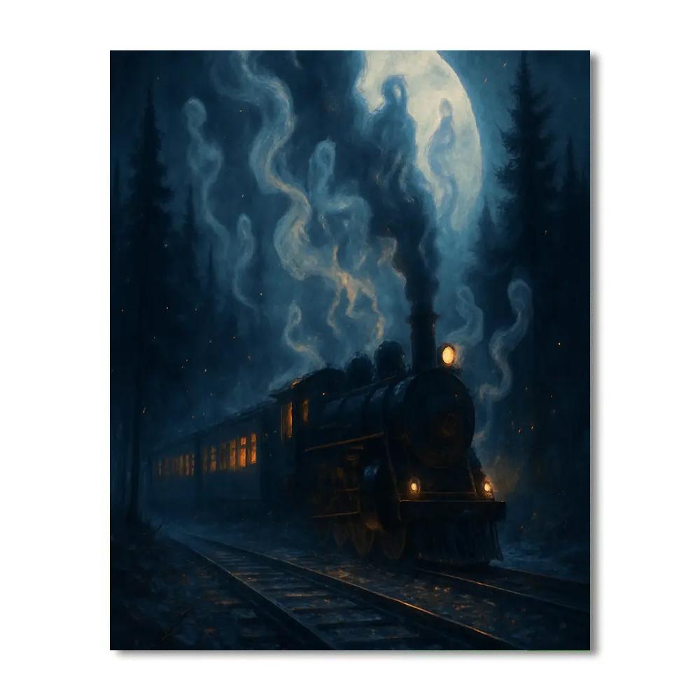 Spectral Train Through Pines paint by number