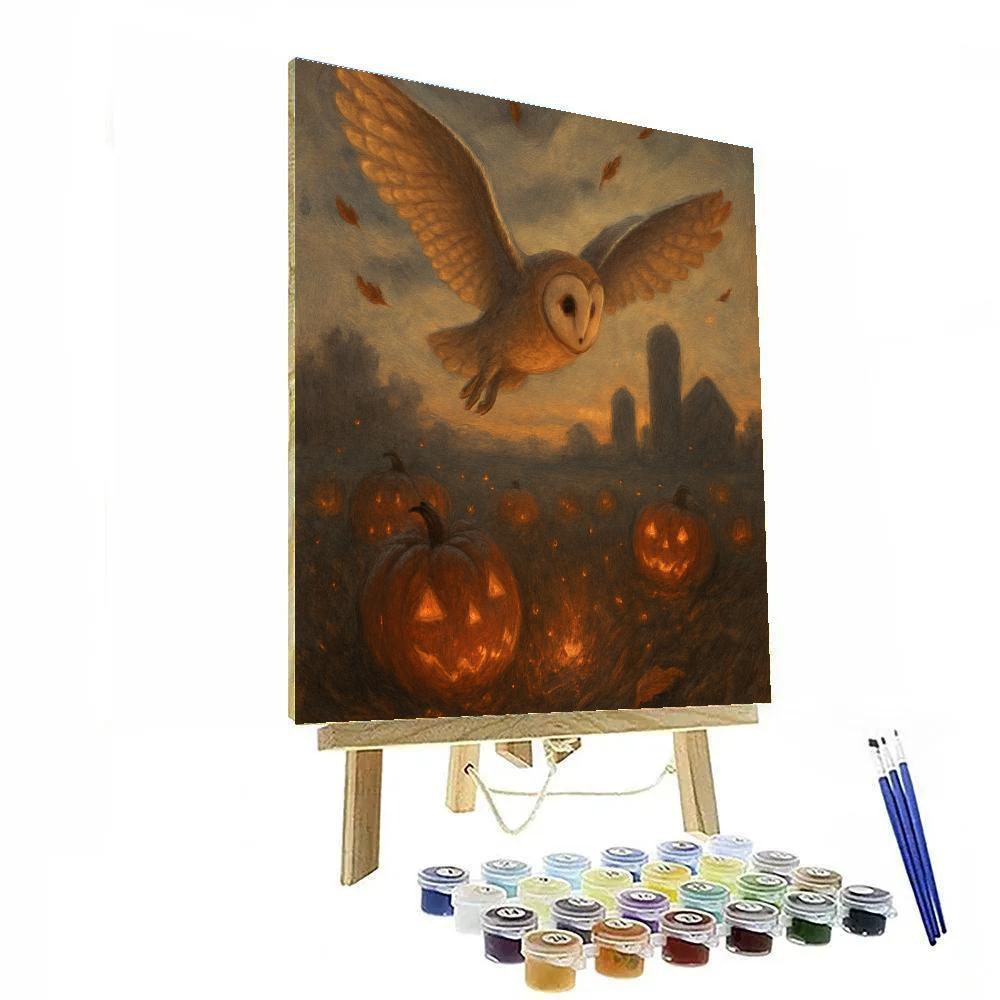 Barn Owl Over Ember Field paint by number
