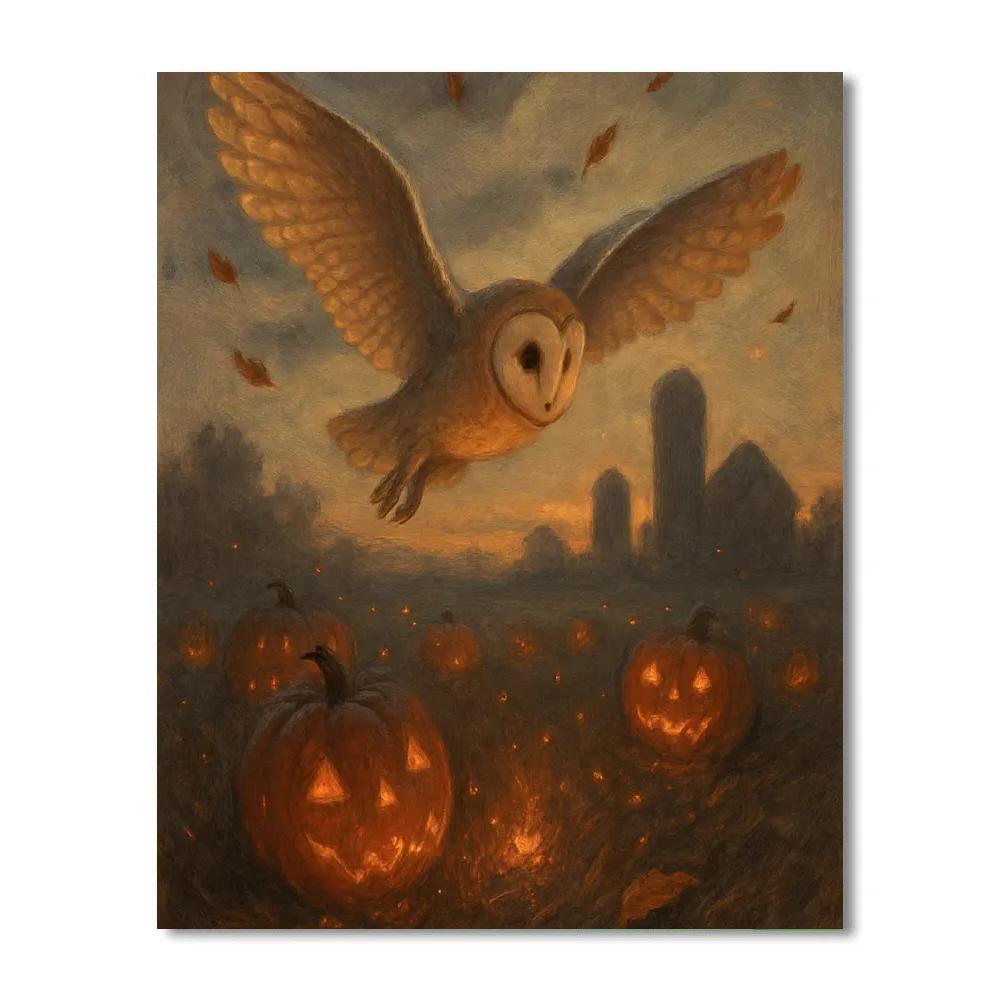 Barn Owl Over Ember Field paint by number