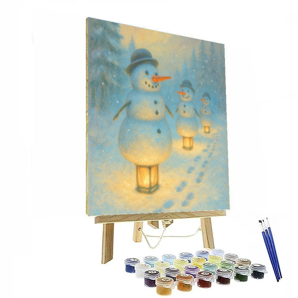 Lantern-Footed Snowmen DIY paint by numbers