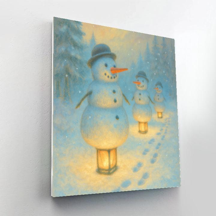 Lantern-Footed Snowmen DIY paint by numbers