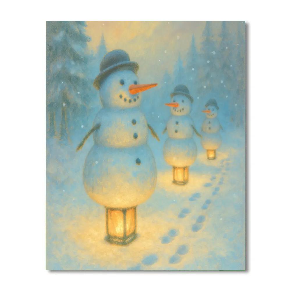 Lantern-Footed Snowmen DIY paint by numbers
