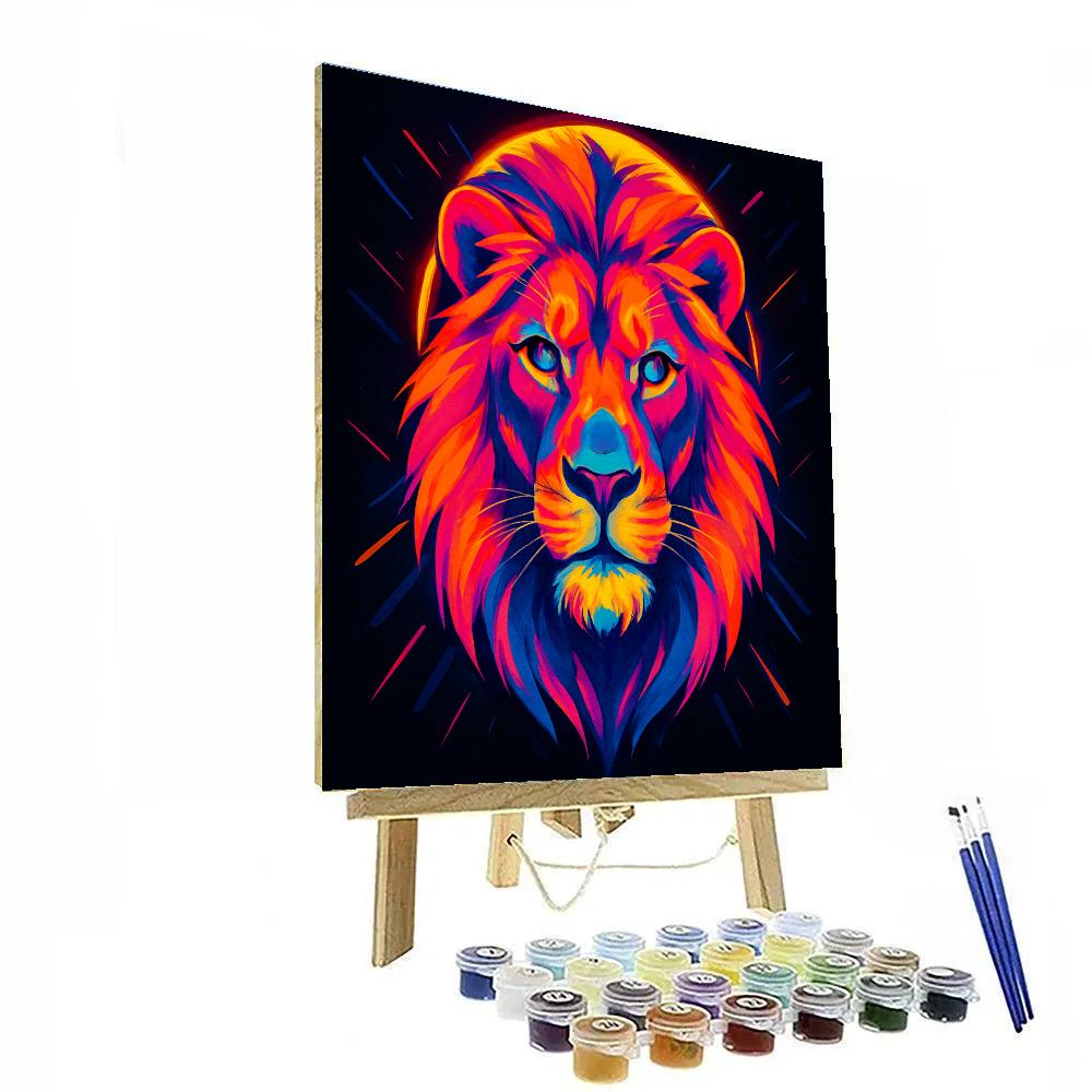 Neon King Lion Portrait Numbered painting kits