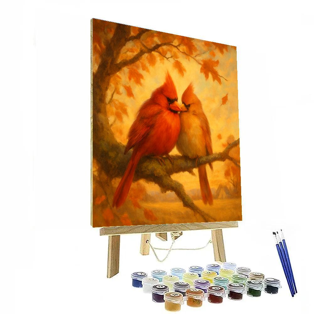 Autumn Cardinals On Sunlit Bough paint by color