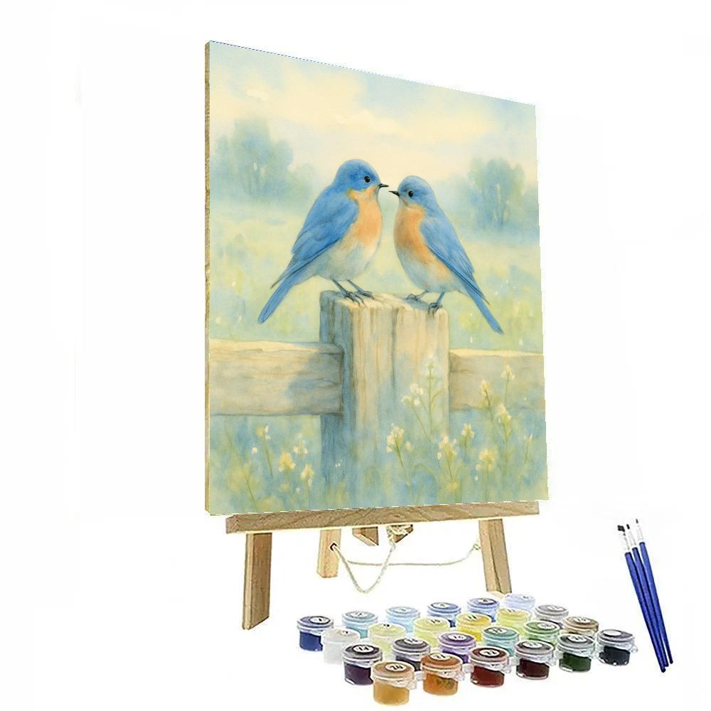 Bluebird Morning On Weathered Fence DIY paint by numbers