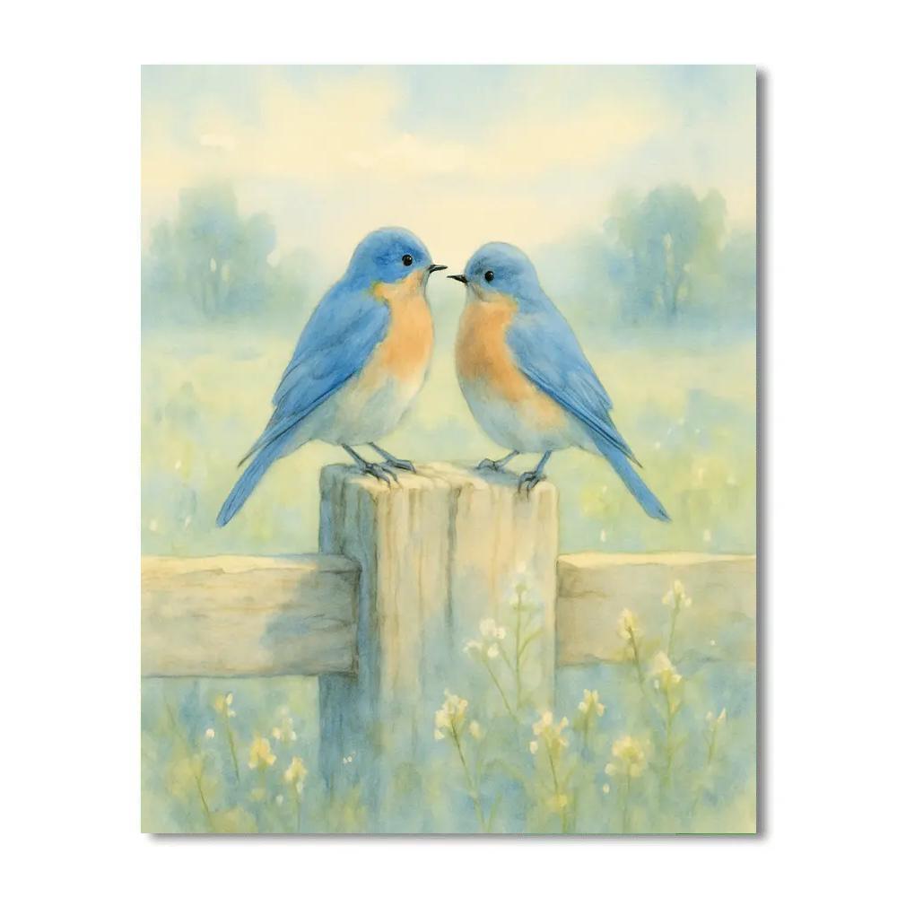 Bluebird Morning On Weathered Fence DIY paint by numbers