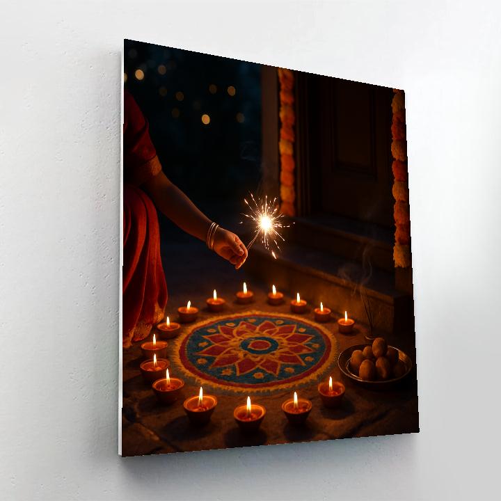 Diwali Doorstep Diyas And Rangoli paint by numbers