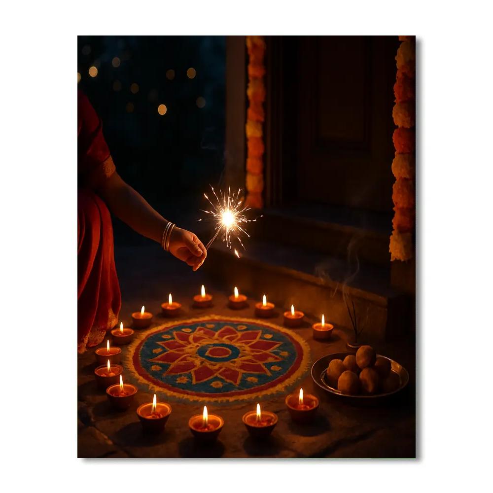 Diwali Doorstep Diyas And Rangoli paint by numbers