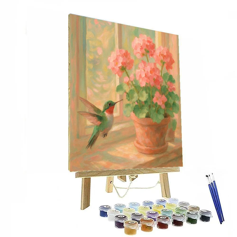 Hummingbird Tea By Window Garden paint by number