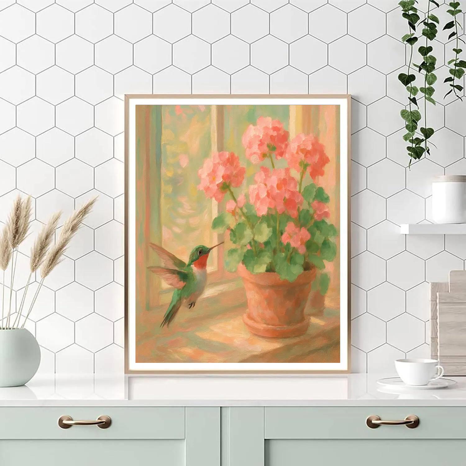 Hummingbird Tea By Window Garden paint by number