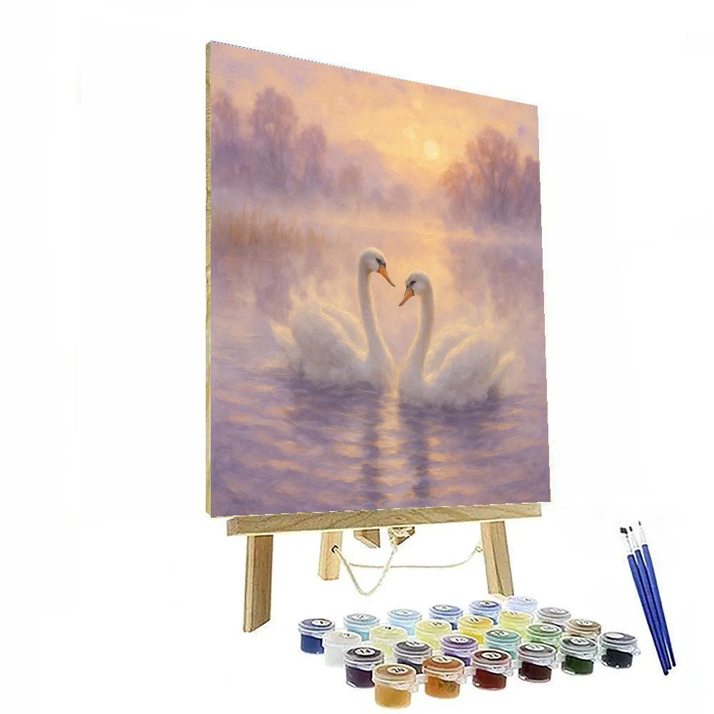 Swans In Misty Lavender Dawn Paint by numbers art