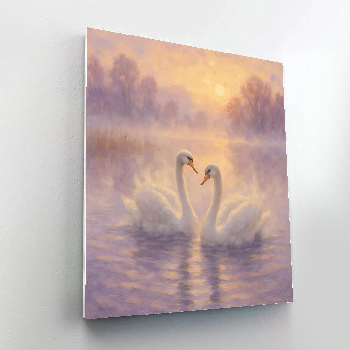 Swans In Misty Lavender Dawn Paint by numbers art