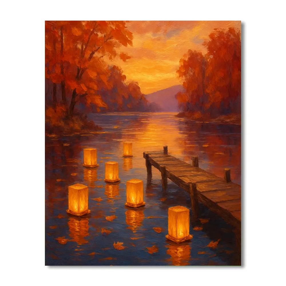 Autumn Lantern Reflections paint by numbers