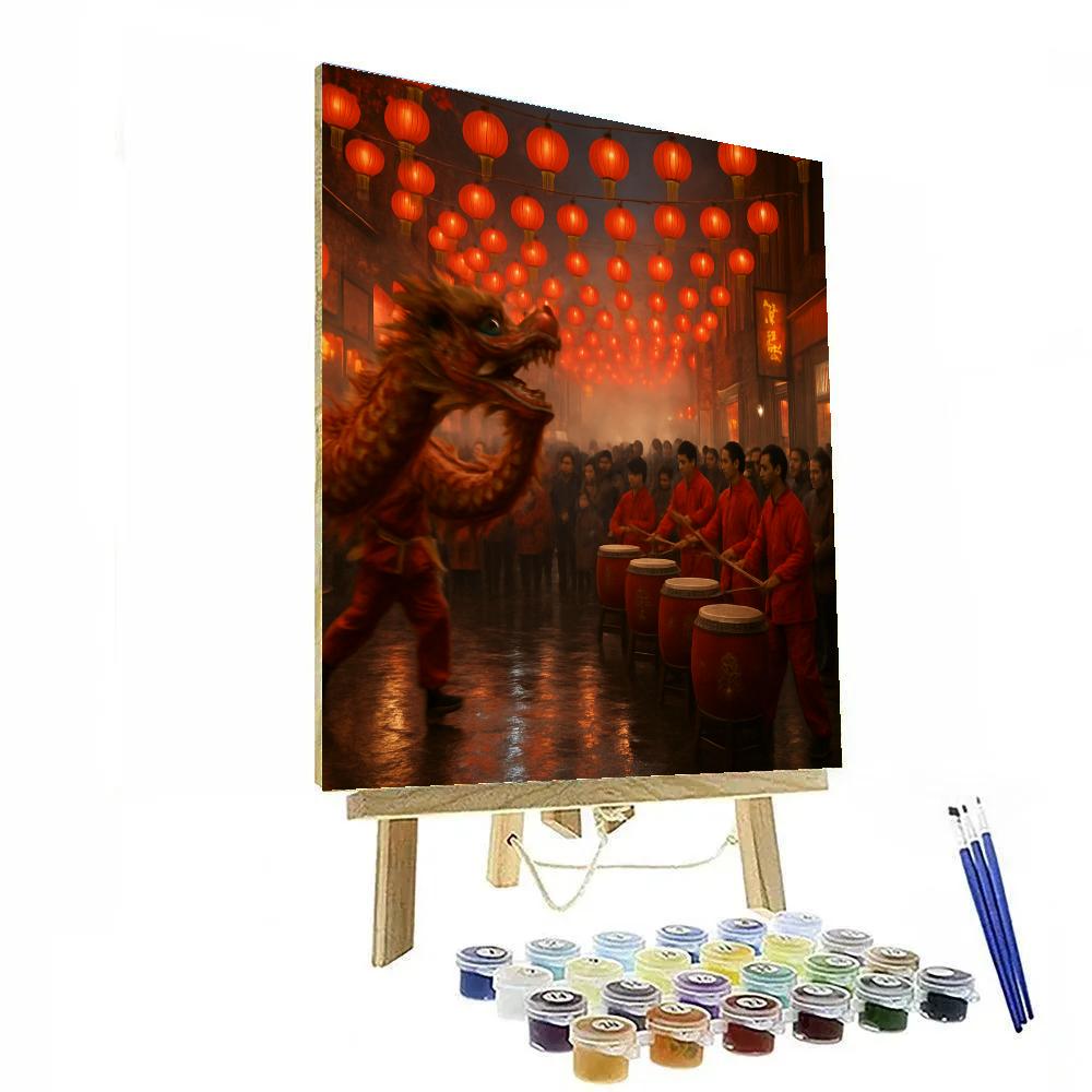 Lunar New Year Dragon Dance Street Scene painting number kit