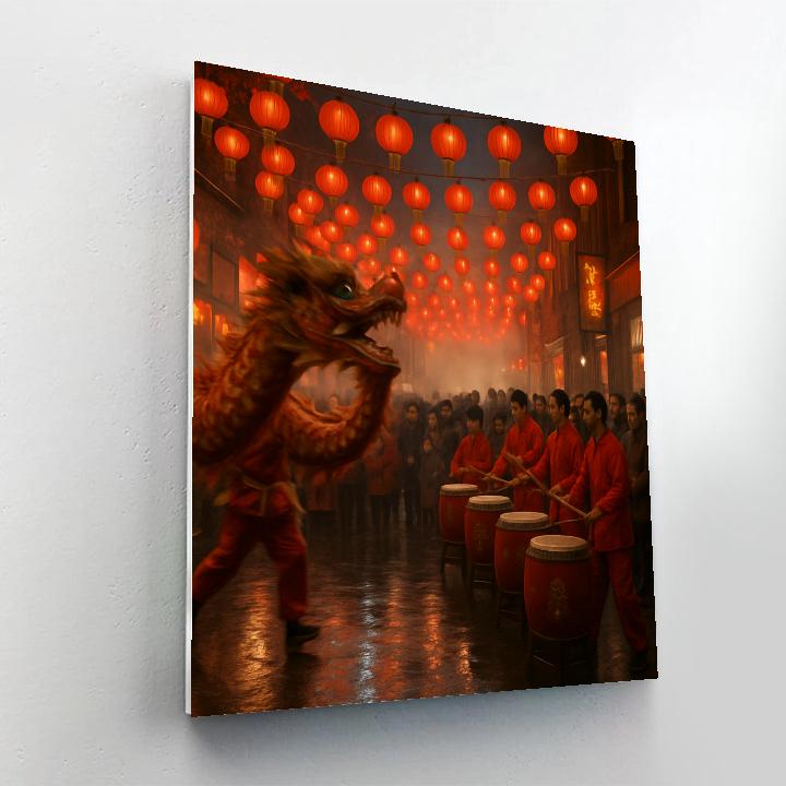 Lunar New Year Dragon Dance Street Scene painting number kit
