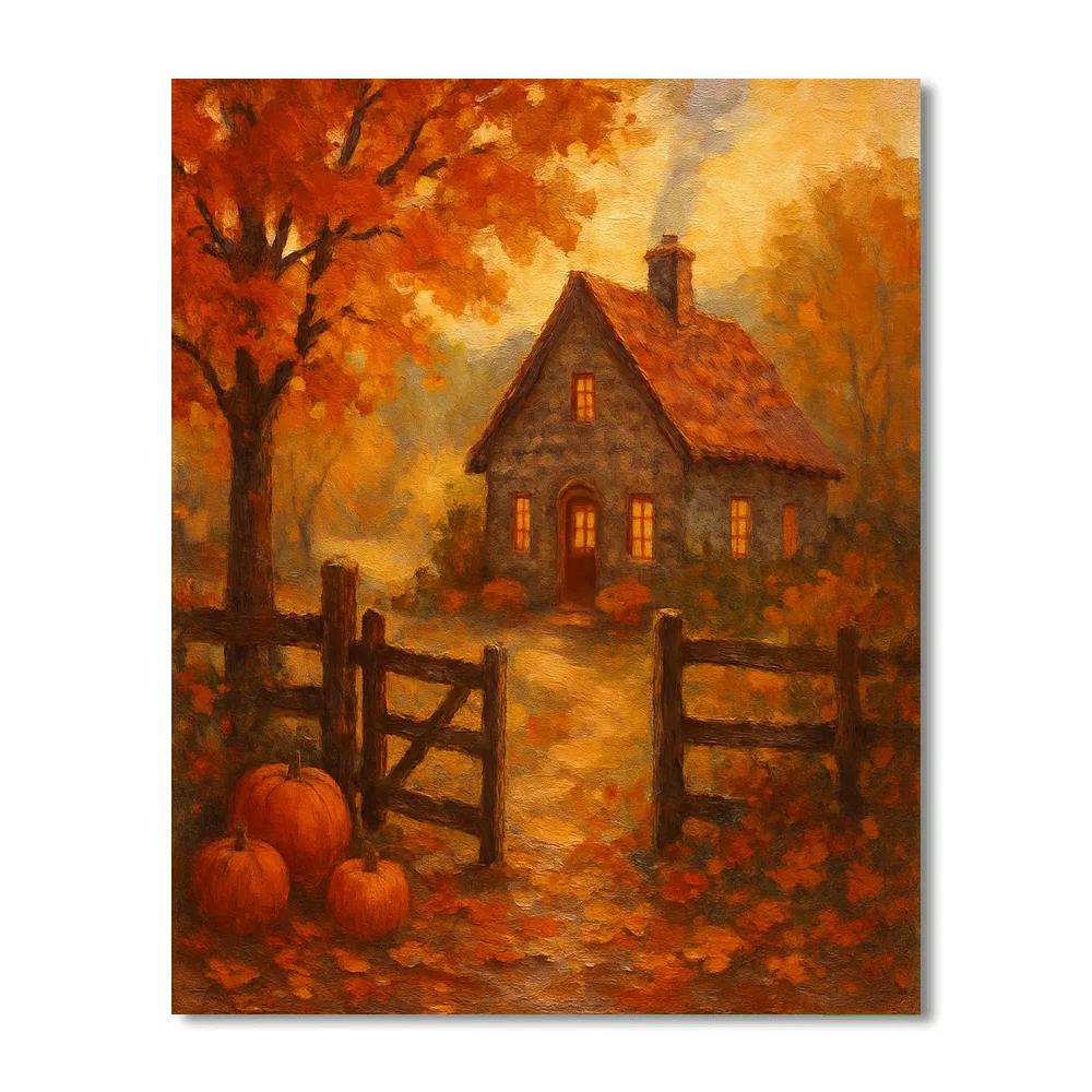 Cottage Through Autumn Veil painting number kit