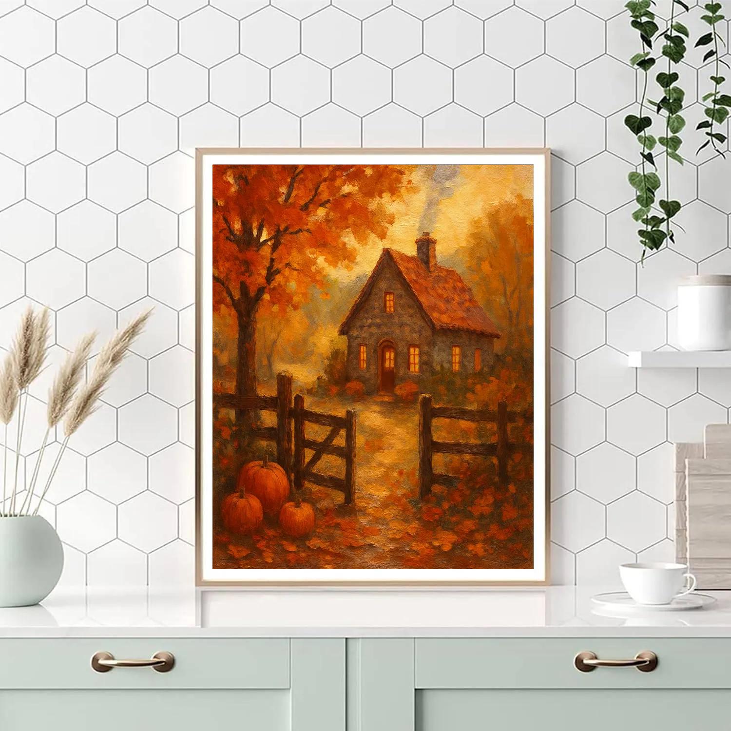 Cottage Through Autumn Veil painting number kit