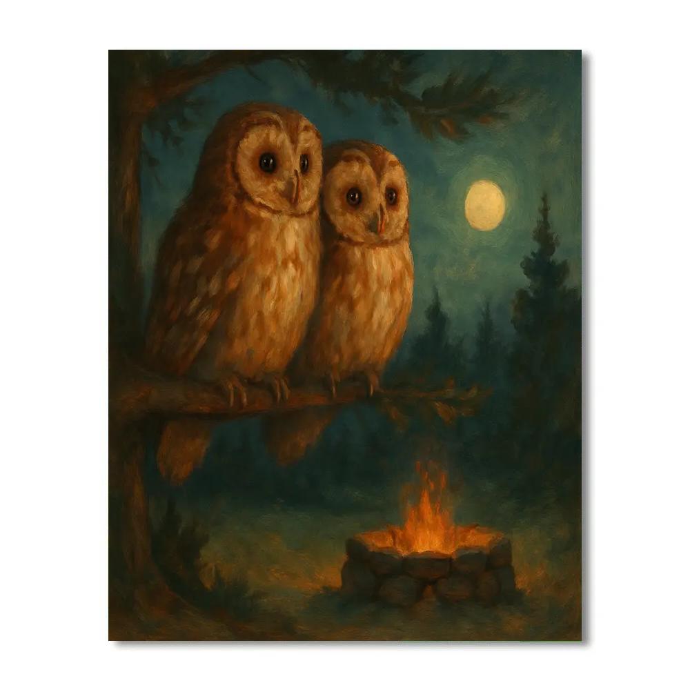 Owls At Hearthside Clearing painting number kit