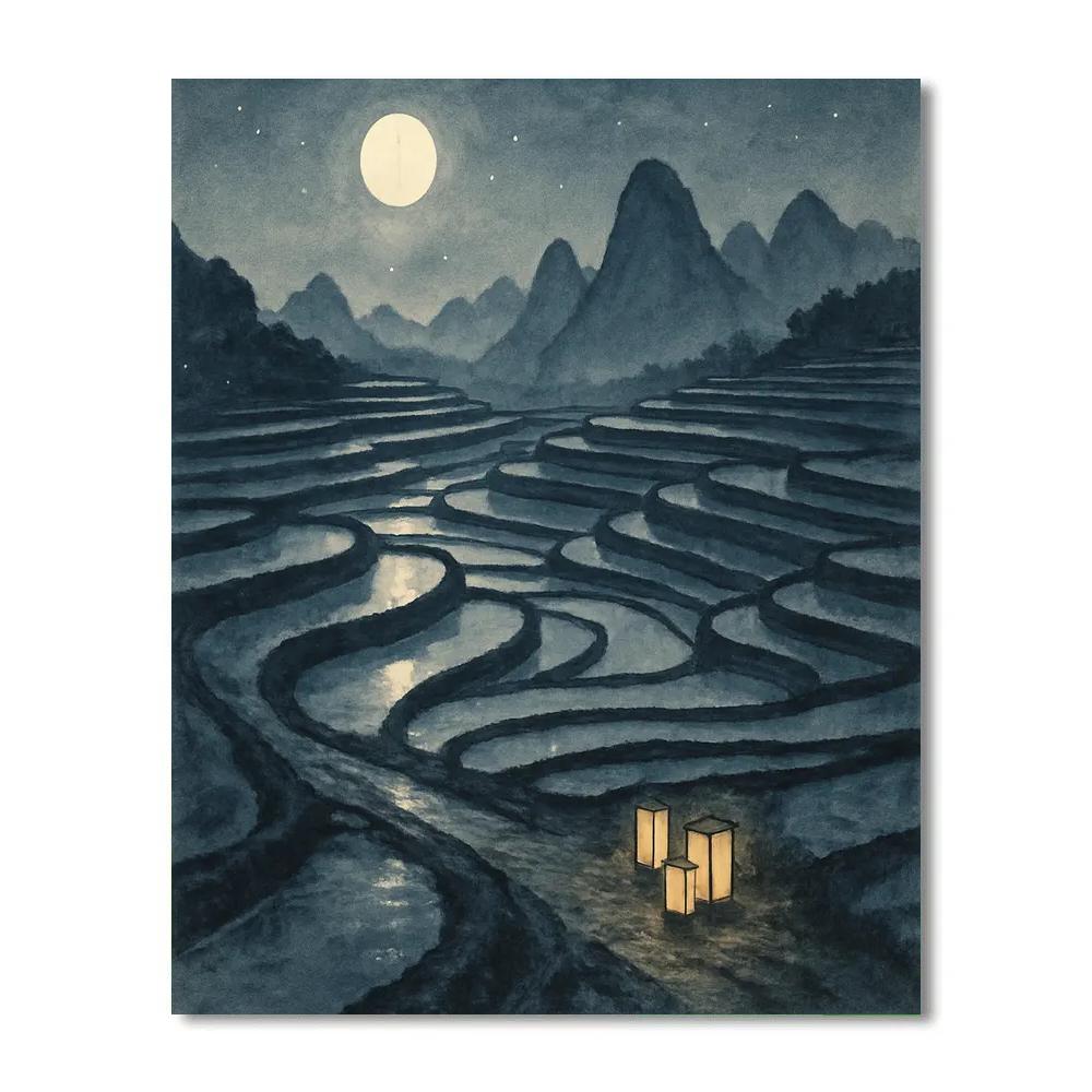 Moonlit Rice Terraces paint by numbers