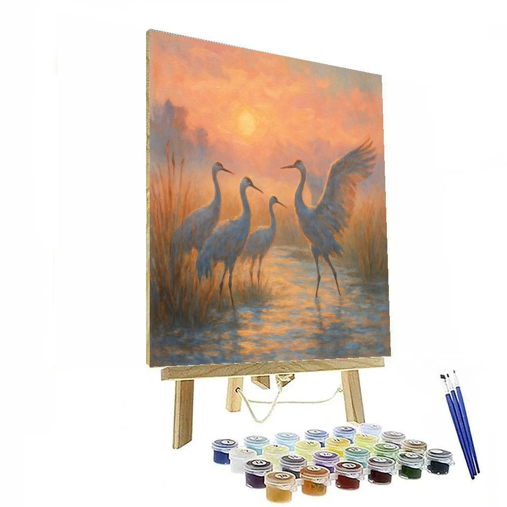 Cranes At Sunrise Marsh painting number kit