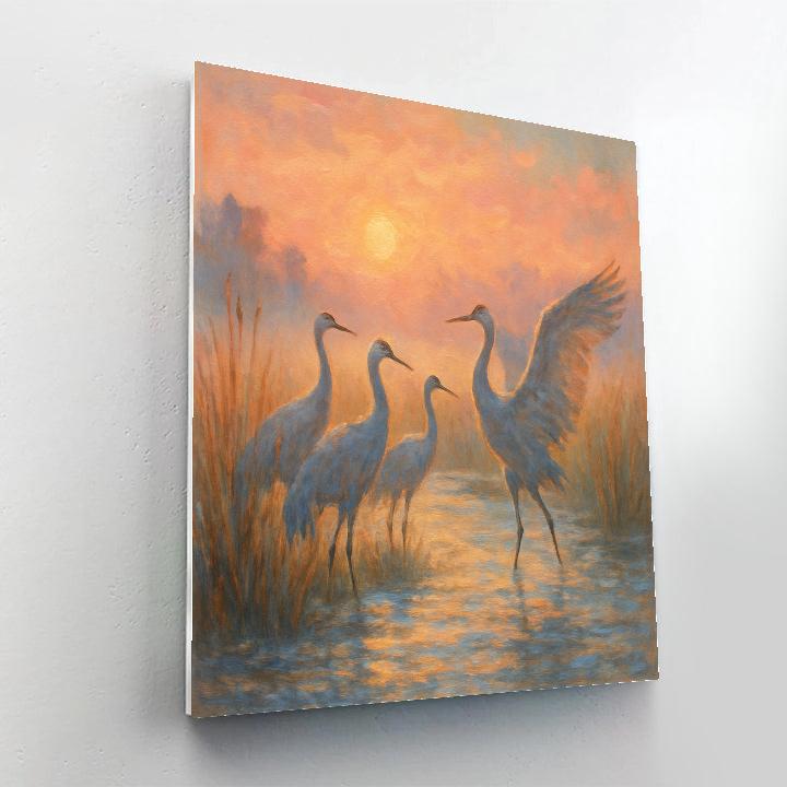 Cranes At Sunrise Marsh painting number kit