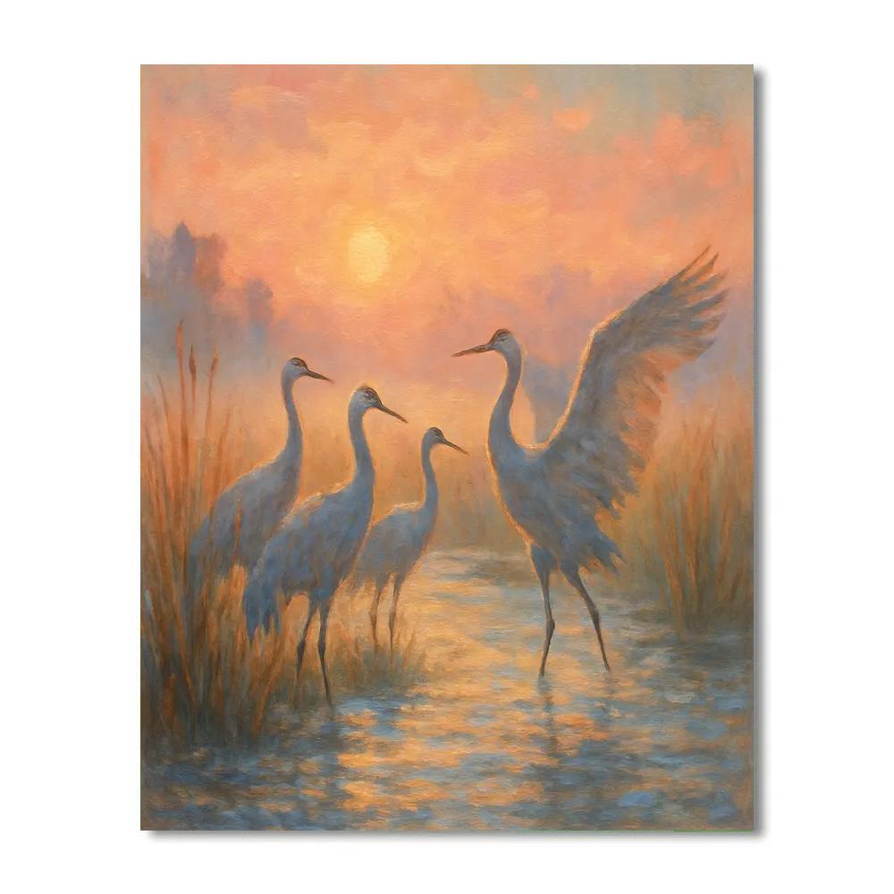 Cranes At Sunrise Marsh painting number kit