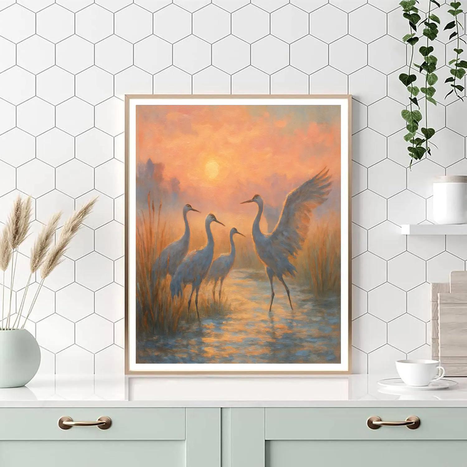 Cranes At Sunrise Marsh painting number kit