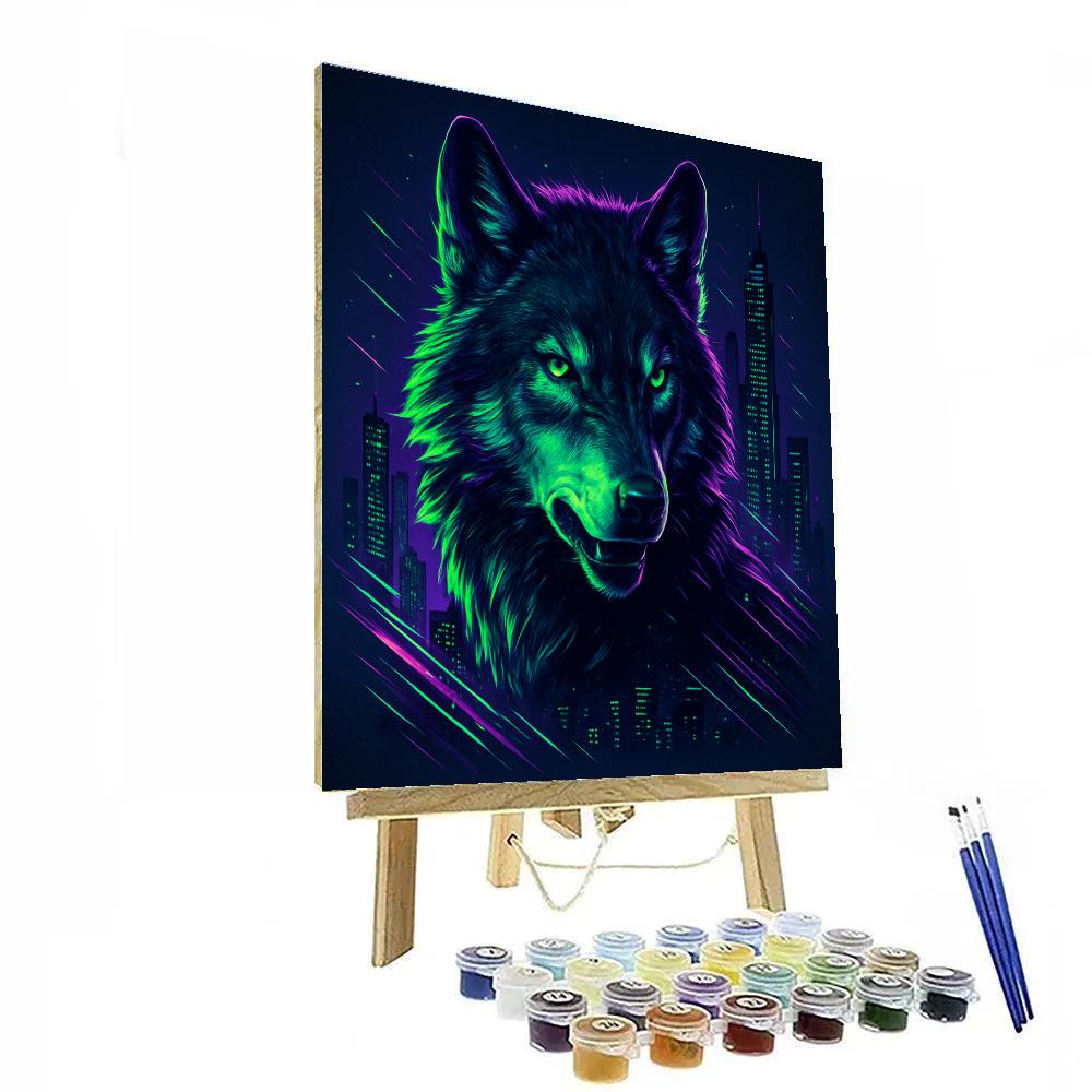 Cityscape Wolf Neon Numbered painting kits