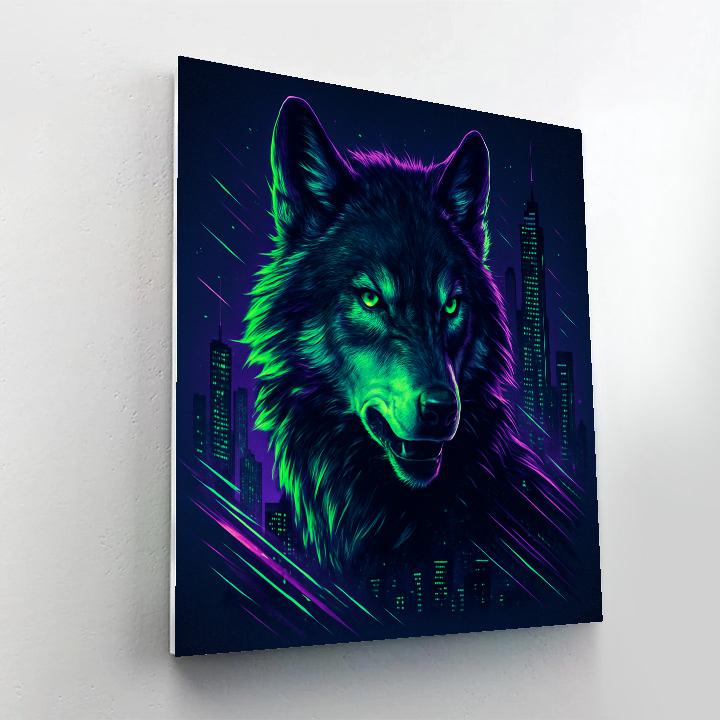 Cityscape Wolf Neon Numbered painting kits