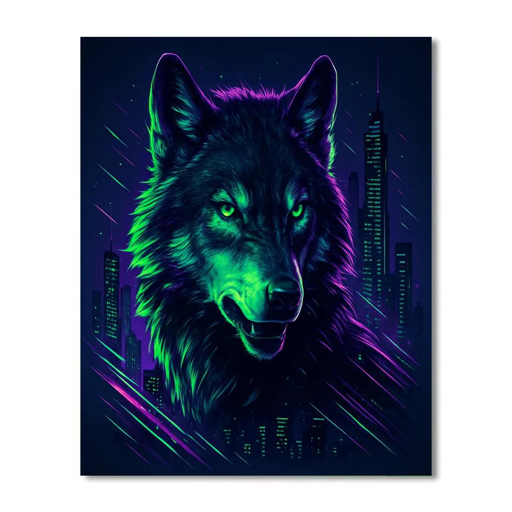 Cityscape Wolf Neon Numbered painting kits
