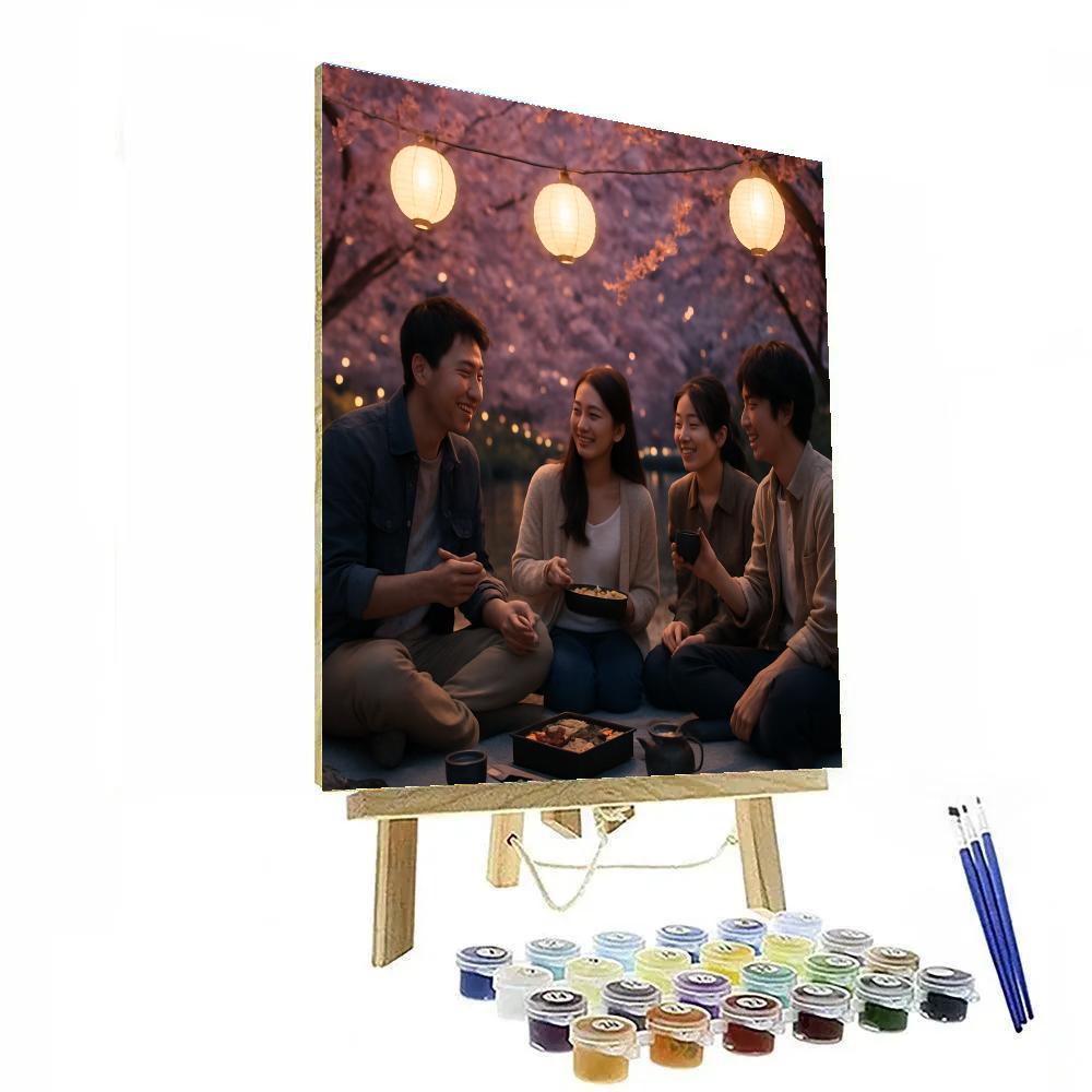 Hanami Evening Cherry Blossom Picnic paint by color