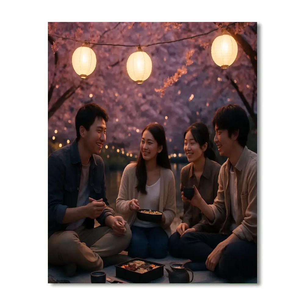 Hanami Evening Cherry Blossom Picnic paint by color