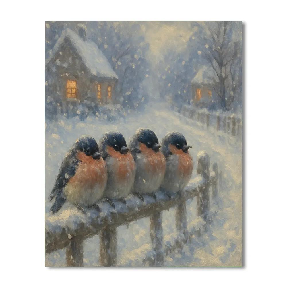 Snowy Songbirds In Winter Lane DIY paint by numbers