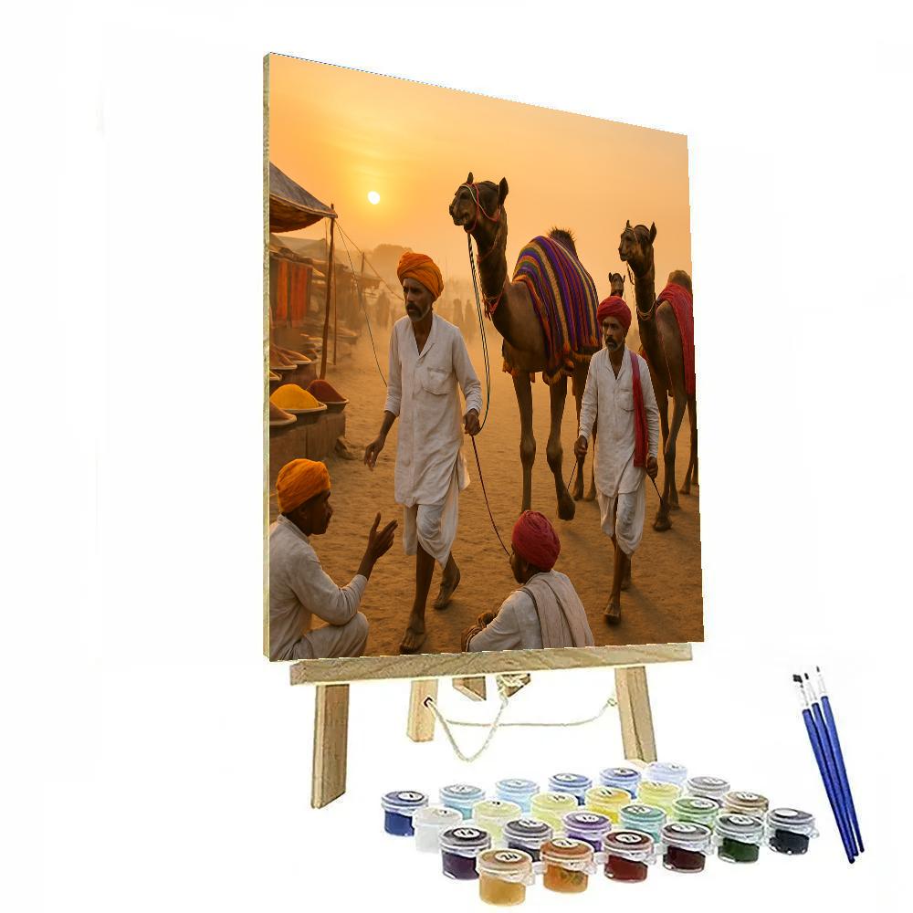 Pushkar Camel Fair Trading Morning paint by color