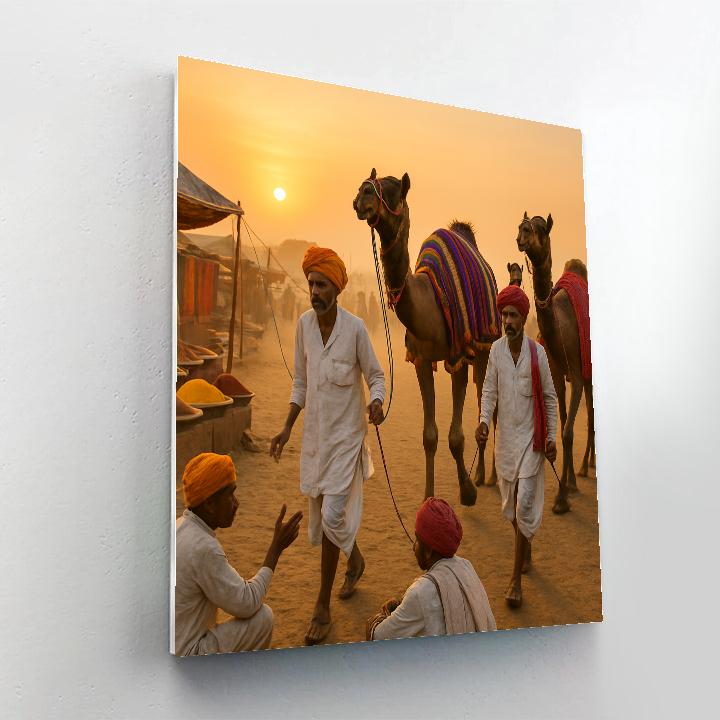 Pushkar Camel Fair Trading Morning paint by color