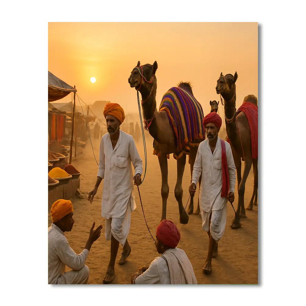Pushkar Camel Fair Trading Morning paint by color