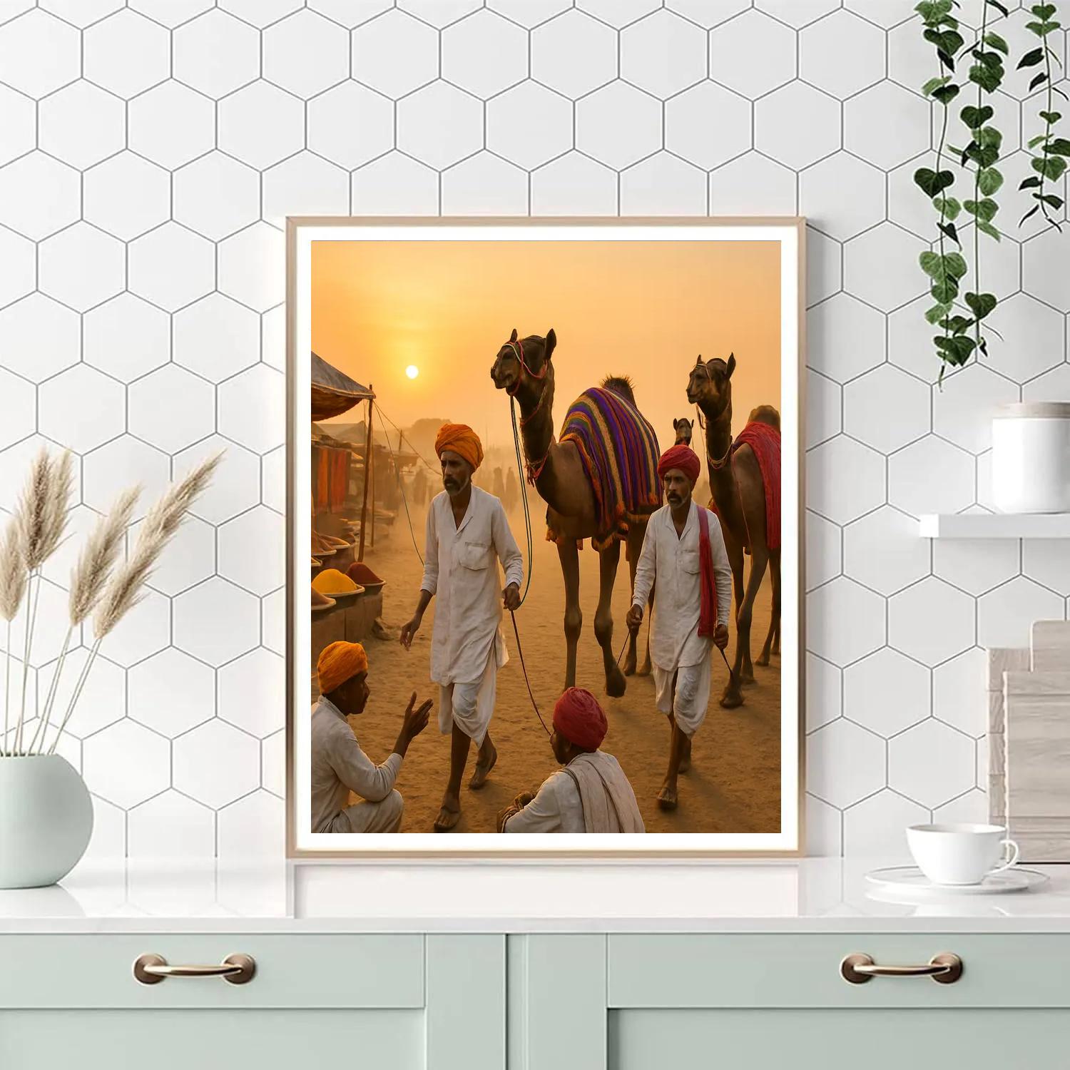 Pushkar Camel Fair Trading Morning paint by color