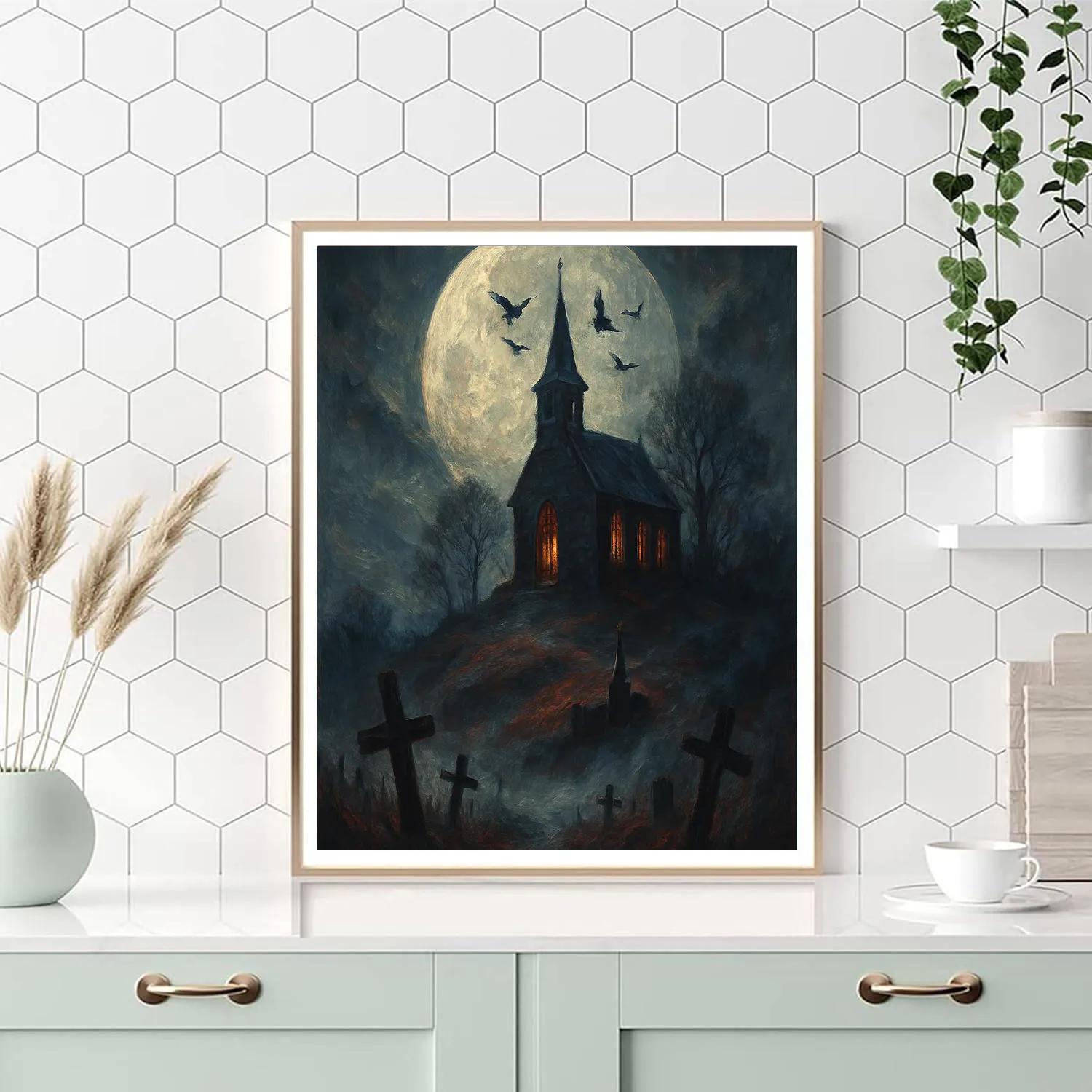 Moonrise Over Hollow Church paint by color