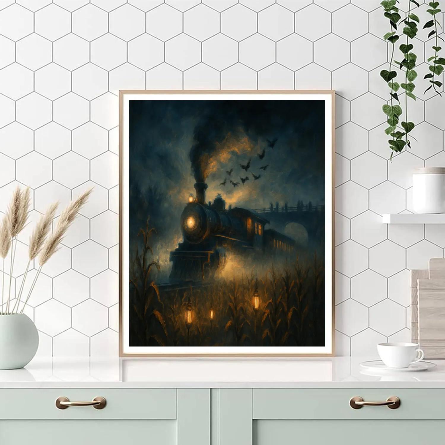 Spectral Train Through Harvest Night Paint by numbers art