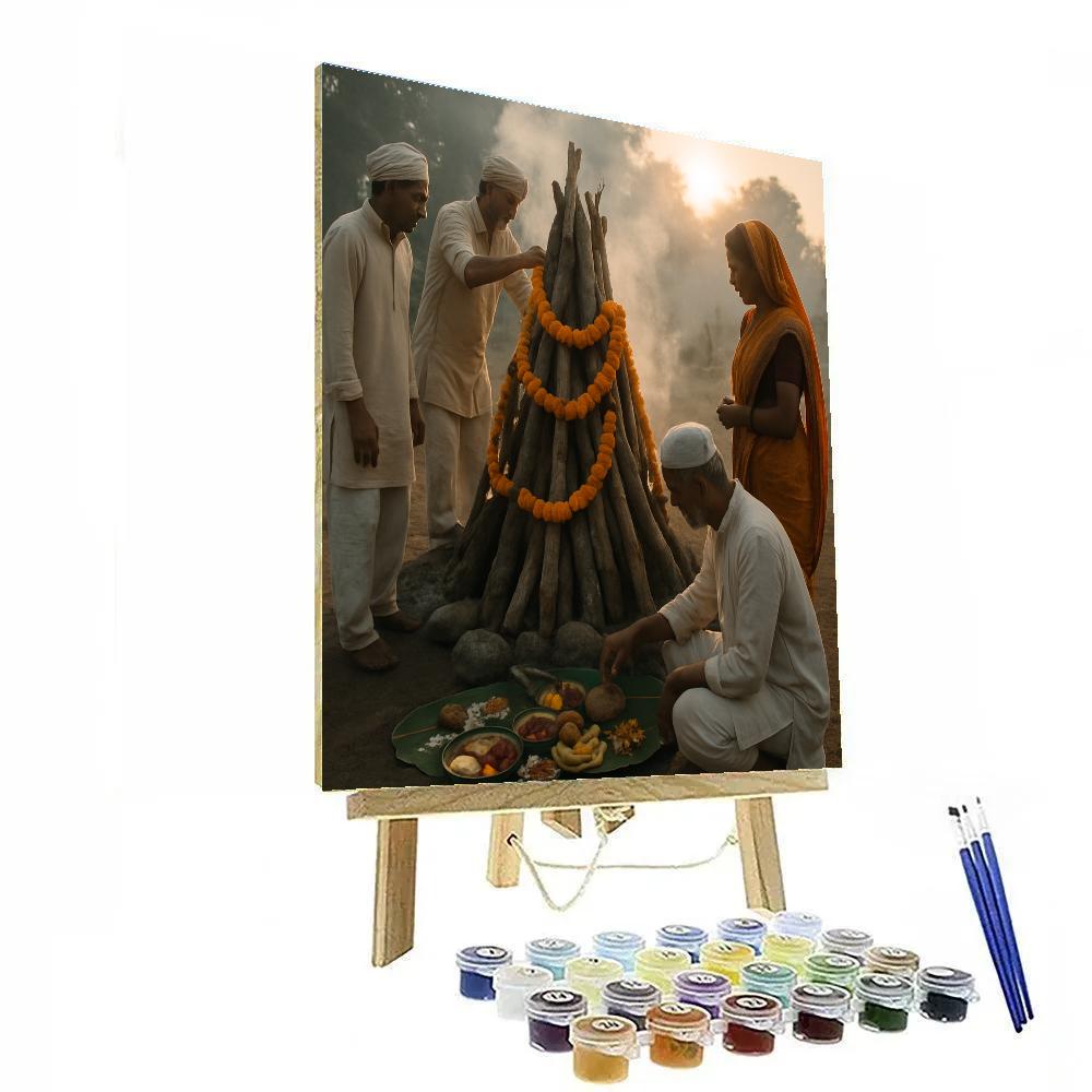 Holika Dahan Community Pyre Sunrise Paint by numbers kits
